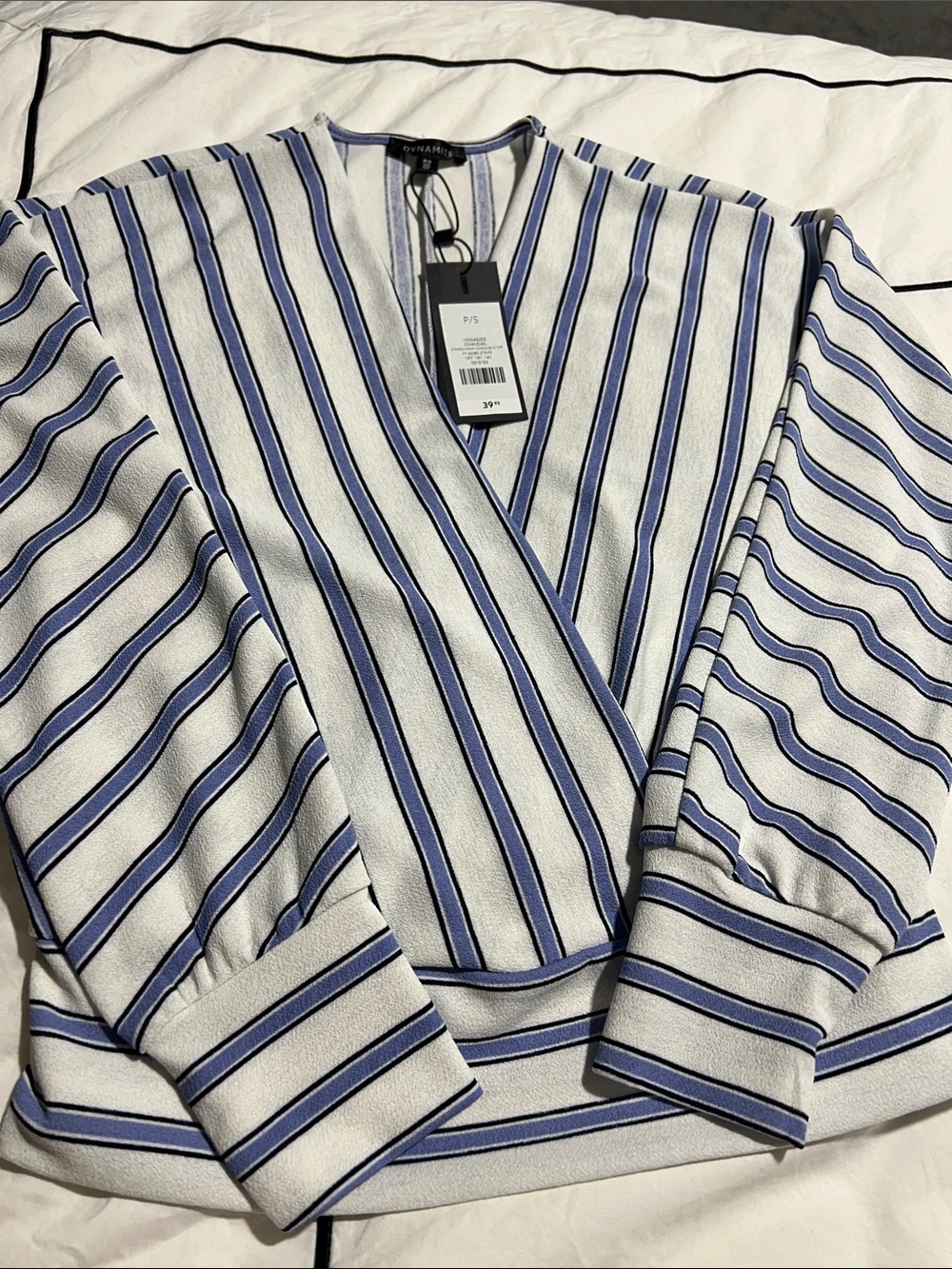 DYNAMITE Blue & White Striped Wrap-Style Women’s Top